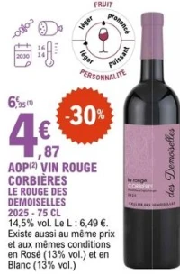AOP(2) VIN ROUGE CORBIRES LE ROUGE DES DEMOISELLES