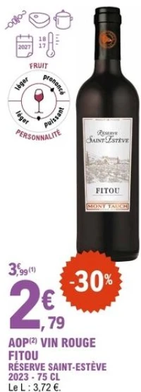 AOP(2) VIN ROUGE FITOU RSERVE SAINT-ESTVE