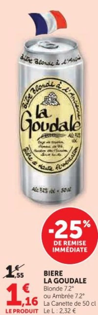 Biere La Goudale Blonde 7.2° ou Ambrée 7.2°