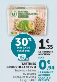 TARTINES CROUSTILLANTES U (Seigle, céréales ou sésame)