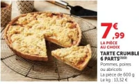 Tarte Crumble 6 Parts Pommes, poires ou abricots