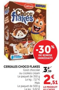 CEREALES CHOCO FLAKES (Goût chocolat ou cookies cream)