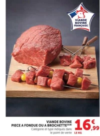Viande bovine pièce à fondue ou à brochette