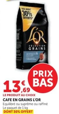 Café en grains L'OR (Equilibré, suprême ou raffiné)