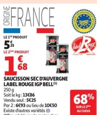 Saucisson sec d'Auvergne Label Rouge IGP Bell