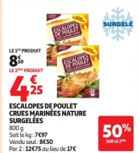 ESCALOPES DE POULET CRUES MARINÉES NATURE SURGELÉES