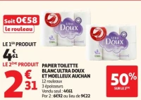 PAPIER TOILETTE BLANC ULTRA DOUX ET MOELLEUX AUCHAN