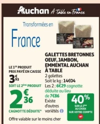 GALETTES BRETONNES OEUF, JAMBON, EMMENTAL AUCHAN   TABLE