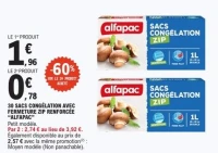 30 sacs congelation avec fermeture ''Alfapac''