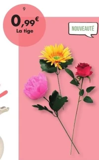 Tige Gerbera jaune 65 cm / Tige Bouton de rose 62 cm / Tige Pivoine rose 65 cm