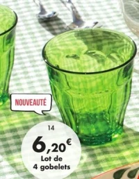 Lot de 4 Gobelets 25 cl «Picardie Vert» en verre
