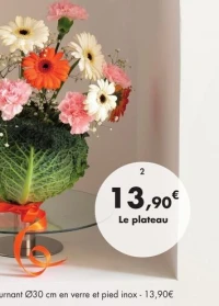 Plateau tournant Ø30 cm en verre et pied inox