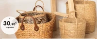 Panier Belize en jacinthe d'eau et anses en simili cuir