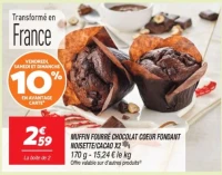 Muffin fourré chocolat coeur fondant noisette/cacao x2 