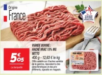 Viande bovine : haché vrac 15% mg 