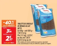 Tablette de chocolat de ménage  au lait