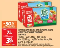 Compotes sans sucres ajoutés pomme nature, pomme fraise, pomme framboise