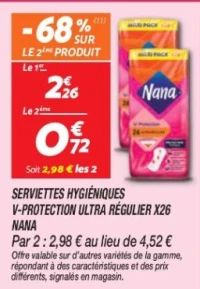 Serviettes hygiéniques v-protection ultra régulier x26