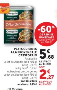 Plats cuisinés à la provençale Cassegrain (Ratatouille, Aubergines, Courgettes)