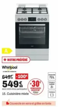 Cuisinière mixte WHIRLPOOL