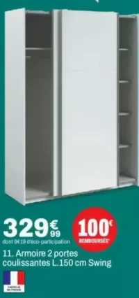 Armoire 2 portes coulissantes L.150 cm Swing
