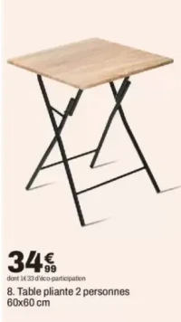 Table pliante 2 personnes 60x60 cm