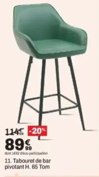 Tabouret de bar pivotant H 65 Tom