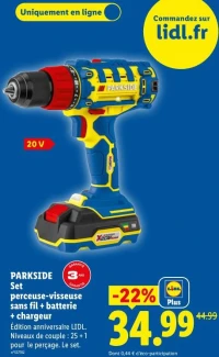 PARKSIDE Set perceuse-visseuse sans fil + batterie + chargeur