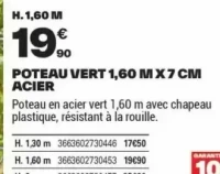 POTEAU VERT 1,60 M X 7 CM ACIER
