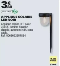 APPLIQUE SOLAIRE LED NOIR