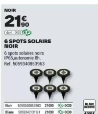 6 SPOTS SOLAIRE NOIR
