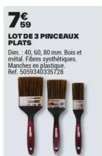 LOT DE 3 PINCEAUX PLATS