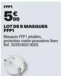 LOT DE 5 MASQUES FFP1