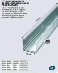 LOT DE 10 MONTANTS 48 MM LONGUEUR 2,49 M POUR PLAQUES
