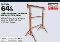 TRÉTEAU MAÇON PIEDS FIXES 1,20X2,19 M