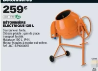 BÉTONNIÈRE ÉLECTRIQUE 125 L