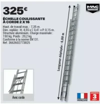 ÉCHELLE COULISSANTE À CORDE 2 X 16