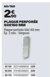 PLAQUE PERFORÉE 60X160 MM