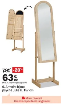 Armoire bijoux psyché Julie H. 157 cm