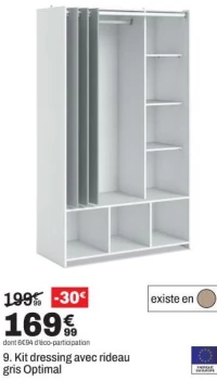 Kit dressing avec rideau gris Optimal