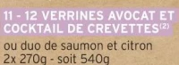 12 VERRINES AVOCAT ET COCKTAIL DE CREVETTES ou duo de saumon et citron