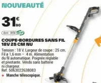 COUPE-BORDURES SANS FIL 18V 25 CM NU