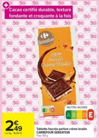 Tablette fourrée parfum crème brulée CARREFOUR SENSATION