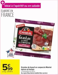Gravlax de boeuf en carpaccio Mariné épices et herbes CHARAL