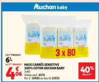 MAXI CARRÉS SENSITIVE 100 % COTON AUCHAN BABY