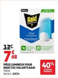 PIÈGE LUMINEUX POUR INSECTES VOLANTS RAID
