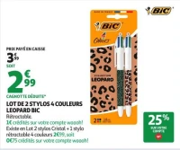 LOT DE 2 STYLOS 4 COULEURS LEOPARD BIC