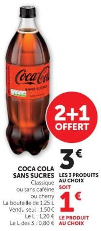 COCA COLA SANS SUCRES Classique ou sans caféine ou cherry