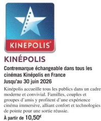 Contremarque échangeable dans tous les cinémas Kinépolis en France