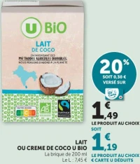 LAIT OU CREME DE COCO U BIO